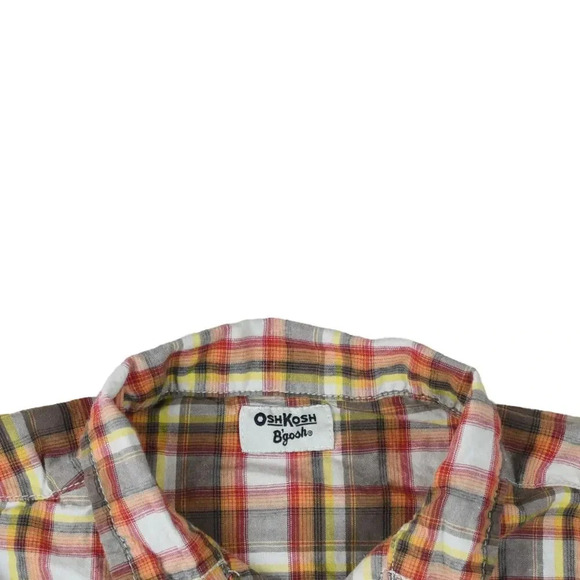 Oshkosh Plaid Flannel Shirt Boys Size S 6, Short Sleeve Button Up, Red, Blue - Picture 2 of 7